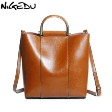 NIGEDU, брендовая сумка из натуральной кожи, женская сумка, мягкая, масло, воск, кожа, женская сумка на плечо, большая емкость, Повседневная сумка, bolsa