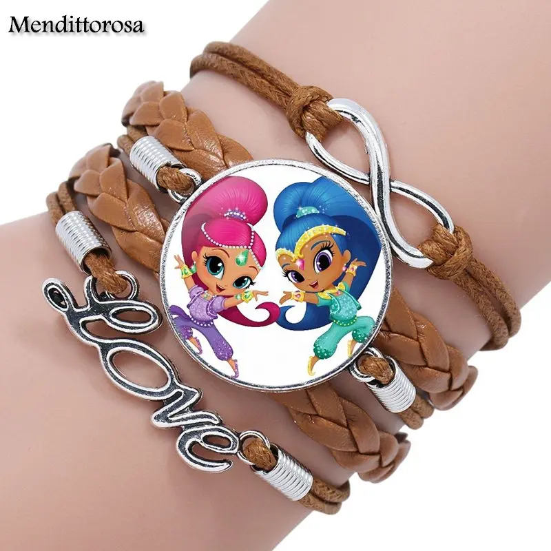 Mendittorosa Wish Elf Sister Fashion Multi Designs Cabochon In Vetro Multistrato Bracciale In Pelle Nera/Marrone Regali Gioielli