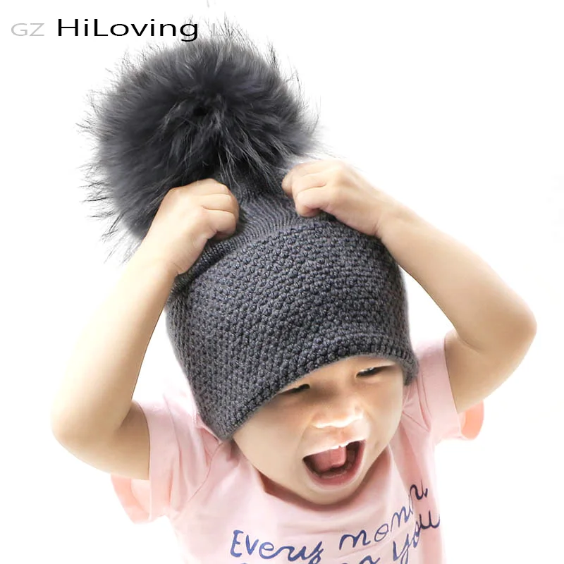 GZHilovingL/Новинка года; теплые зимние шапки для мальчиков и девочек; Детские шапки из мягкой кроличьей шерсти; плотная вязаная шапочка мех; шапка с помпоном