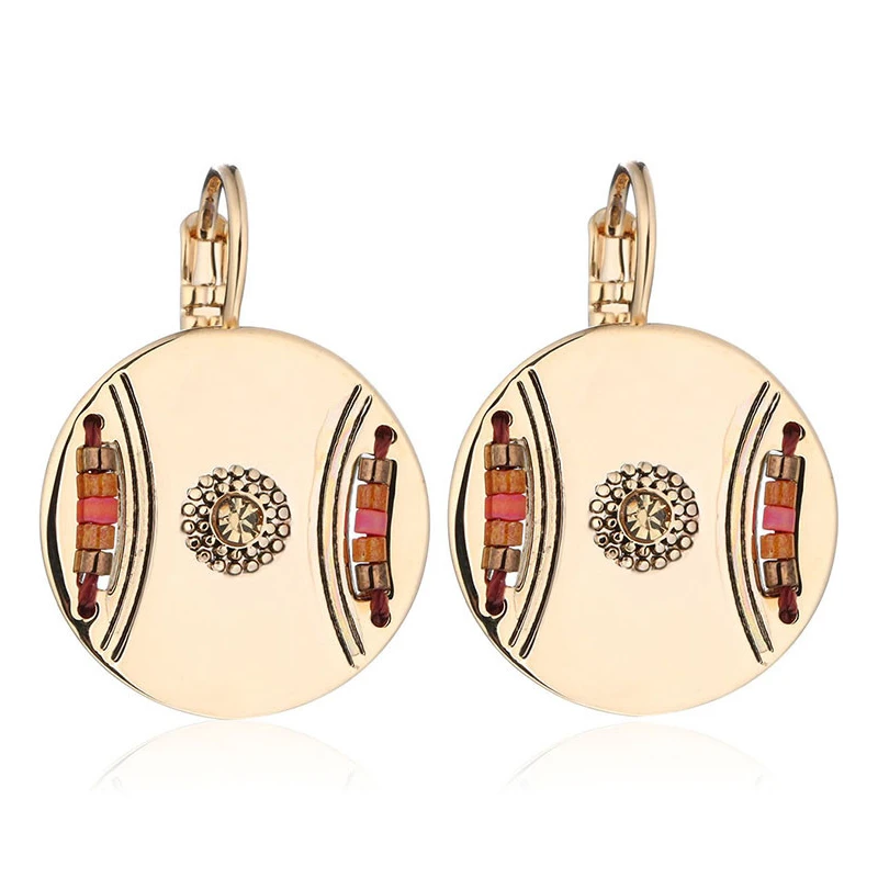 

Resin Round Drop Earring For Women Gold Silver Color Copper Ethnic Female Dangle Hanging Earring Fashion Ear Jewelry Brinco 2019