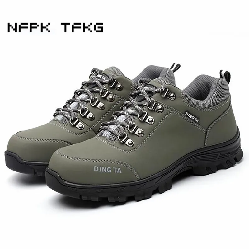 

women casual breathable big size steel toe cap working safety shoes cow leather tooling boots puncture proof non-slip zapatos