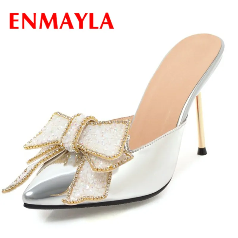 

ENMAYLA Bowties Charms Shoes Woman High Heels Pumps in Womens Shoes Slinsbacks Sandals Pumps Plus Size 34-43 White Shoes