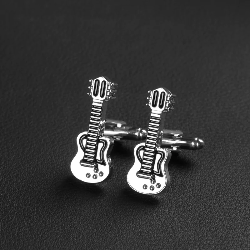 

2017 High Quality Brand Trendy Cufflinks New Hip-Hop Guitar Musical Silver Black Enamel For Men & Women Shirt French Cuff Button