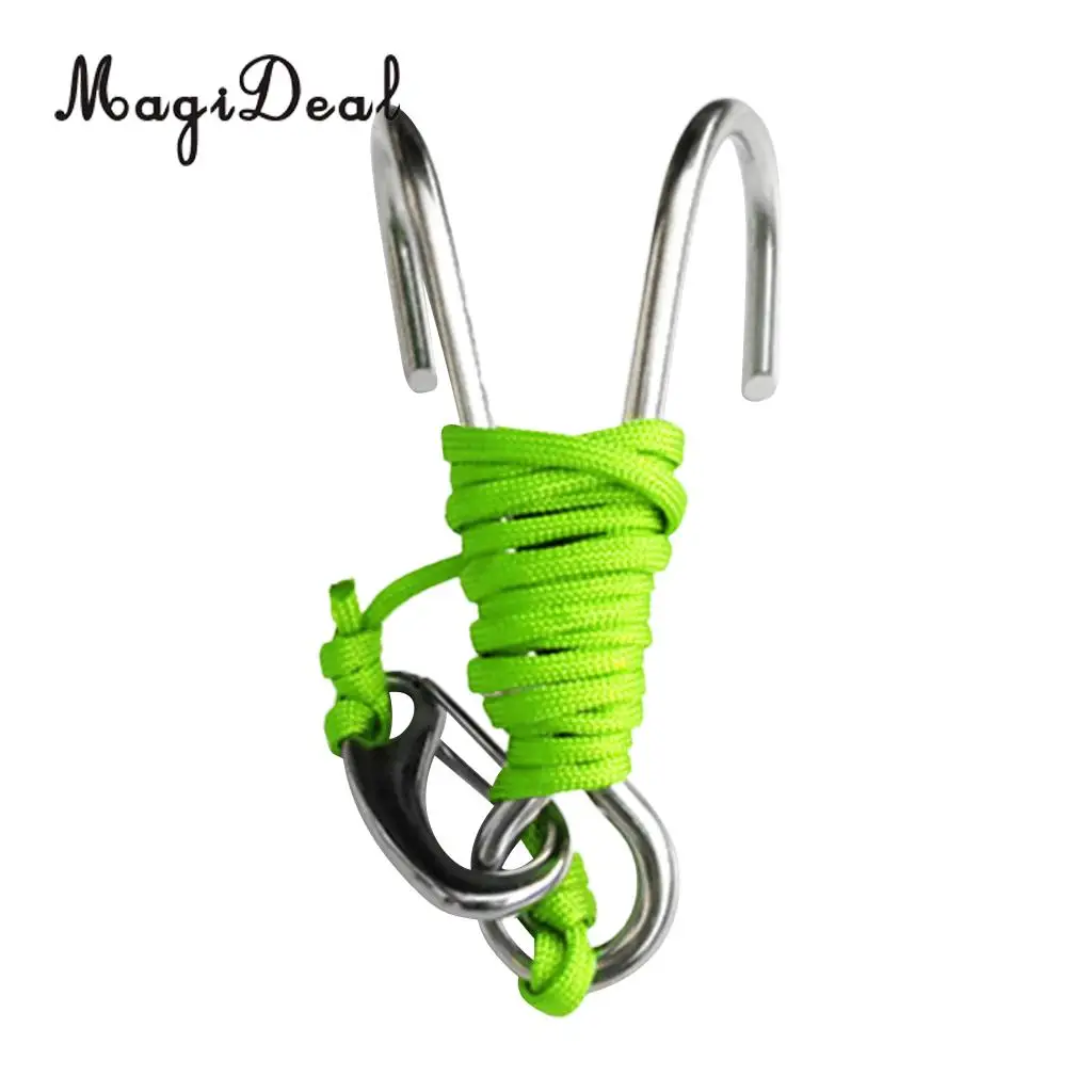 MagiDeal Strong Durable Scuba Diving Double Dual 316 Stainless Steel Reef Hook With Line for Underwater Photographers Supplies