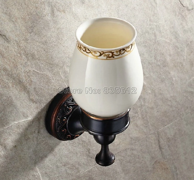Аксессуары для ванной комнаты черный масло втирают Бронзовый настенный держатель зубной щетки полоса керамические чашки Wba475