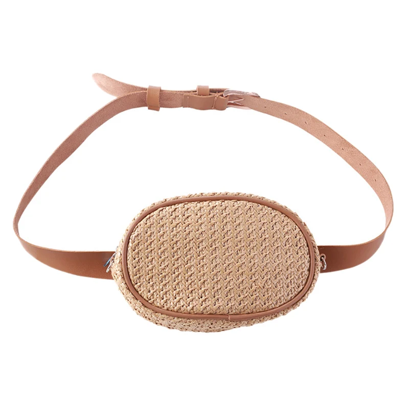 

Straw Women Waist Pack Bag Belt Female Handmade Rattan Oval Design Summer Beach Bags Travel Fanny Pack Girl Chest Pack Purses