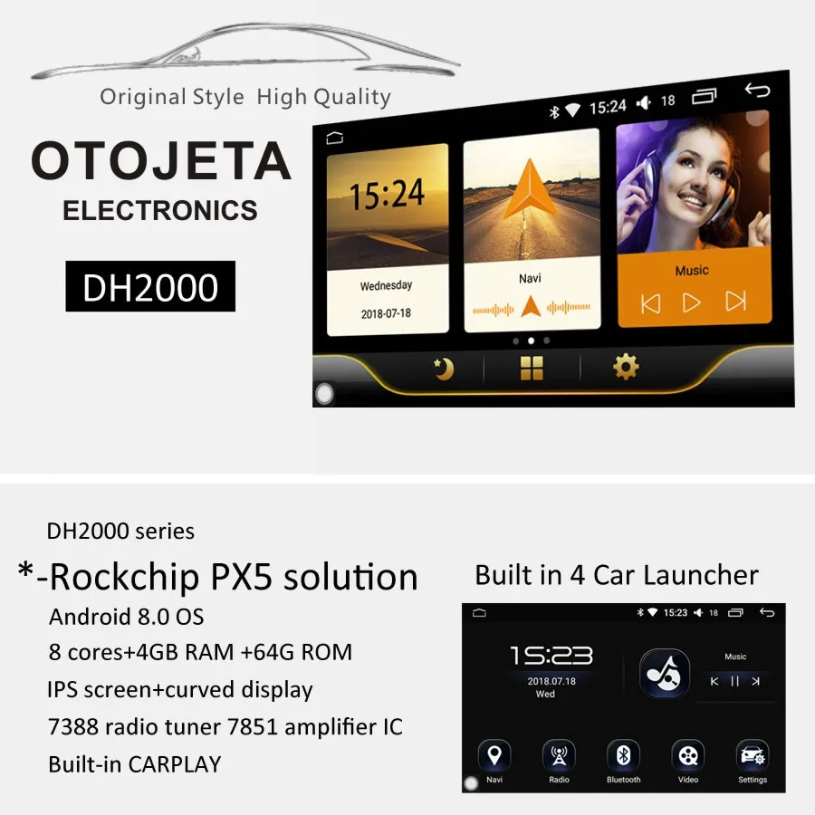 OTOJETA DSP стерео carplay android 8.1.2 Автомагнитола для hyundai SONATA Gps навигация Ips экран видео плеер магнитофон - Цвет: DH2000