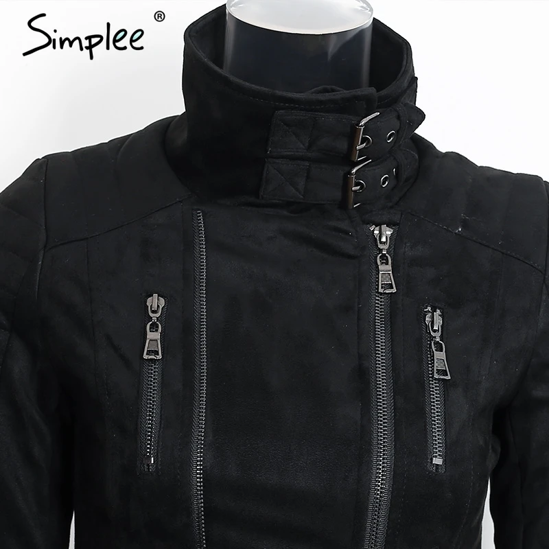 Simplee Faux leather suede outerwear & coats Short slim basic jackets female jacket coat women Winter 2016 autumn streetwear