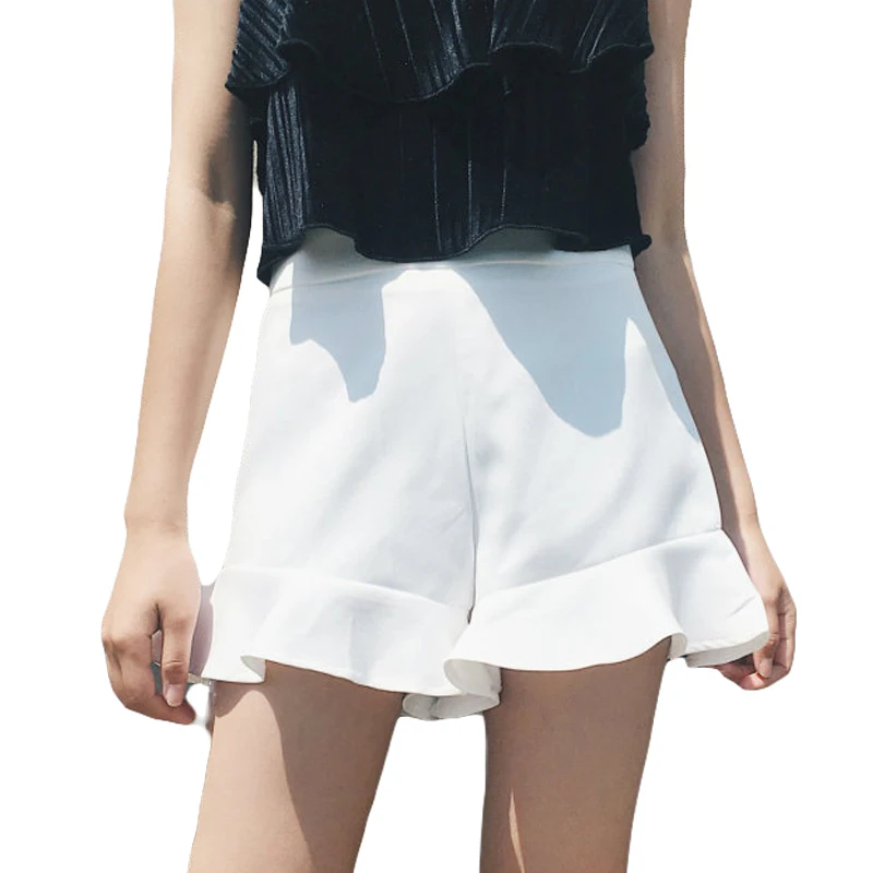 Womens Flounced Shorts White Flare Hem Short Pants Summer Personality