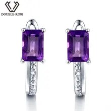 Дважды R природных алмазов клип на женский 1.2ct Настоящее Фиолетовый аметист бижутерия Для женщин 925 Серебряный Ювелирные изделия с драгоценными подарок бижутерия серьги с аметистом камнями бижутерия-серьги