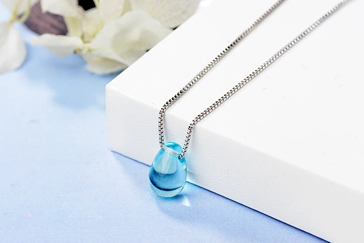 Anenjery, литературное искусственное ожерелье с голубыми кристаллами, капля воды, 925 пробы, серебряная цепочка на шею, ожерелье для женщин, девушек, S-N292