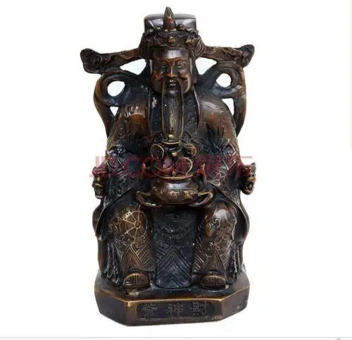 

Chinese Pure Bronze Sit Dragon Chair Wealth Mammon God Hold Treasure Bowl Statue