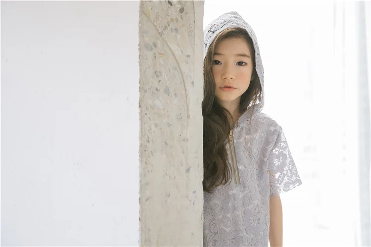 hooded lace asymmetrical children dresses summer 2018 new short sleeve baby girl dress kid clothing princess dress for big girls (11)