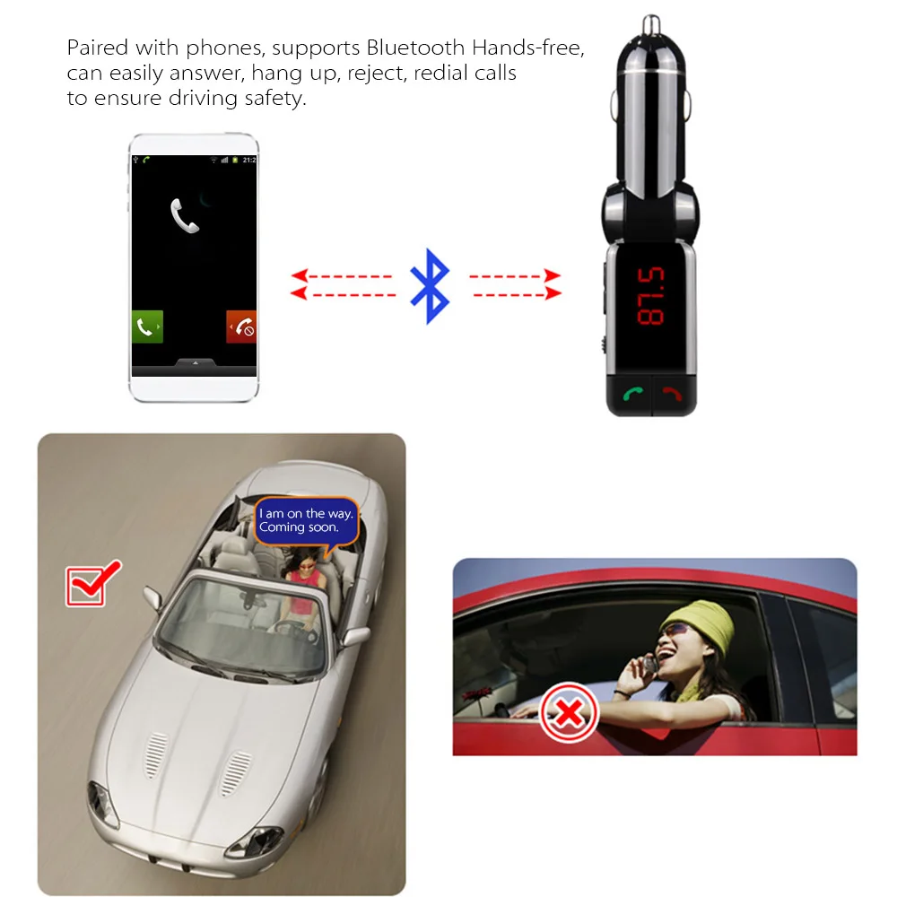 BT FM передатчик, автомобильный MP3 аудио плеер Беспроводной FM MP3 автомобильный комплект Hands-free ЖК-дисплей Дисплей USB Зарядное устройство для iPhone для samsung