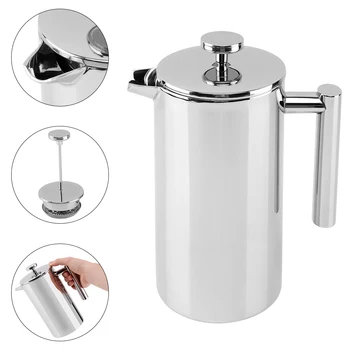 

High Quality 1000ml Coffee Pot Double Wall Stainless Steel Coffee Maker Press French Cafetiere with Mesh Filters Tea Pot