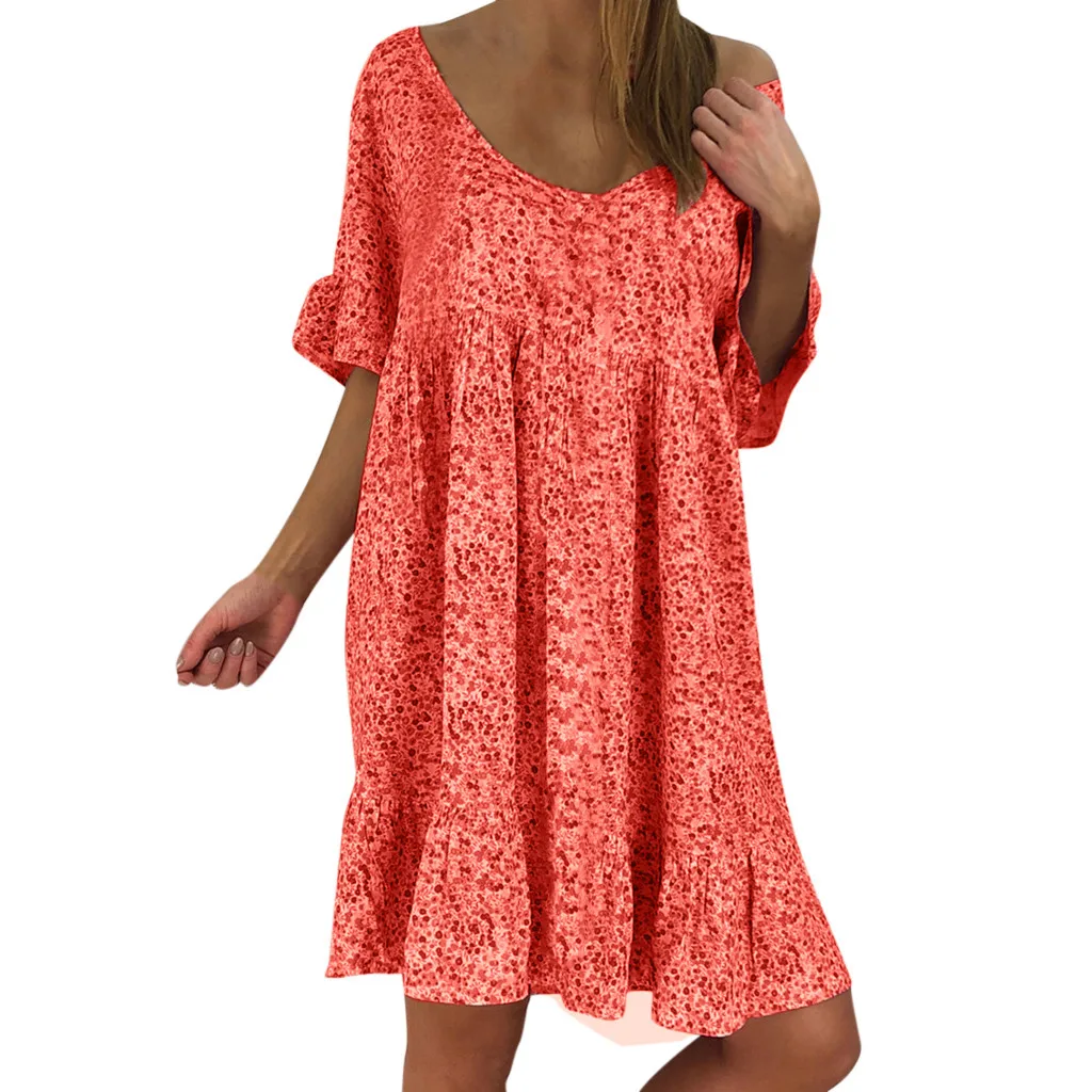 

FREE OSTRICH Dress Women Fashion Ladies Sexy Loose Print Hlaf Sleeve Ruffles Mini Summer Brief Cosy Trend Dress Women Summer