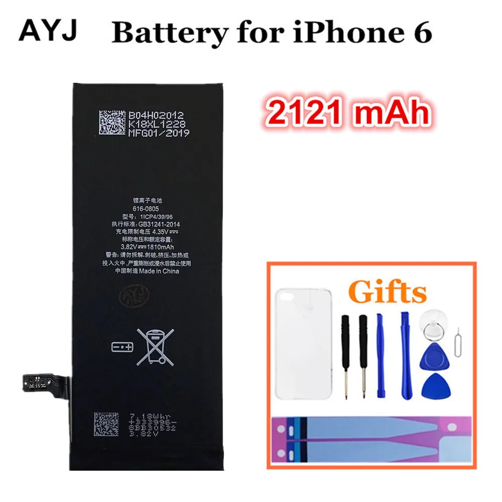 AYJ аккумулятор для Apple iphone 6 замена 1810 mAh высокоемкие батареи для iphone 6 2121 mAh бесплатные инструменты для ремонта - Цвет: 2121mAh