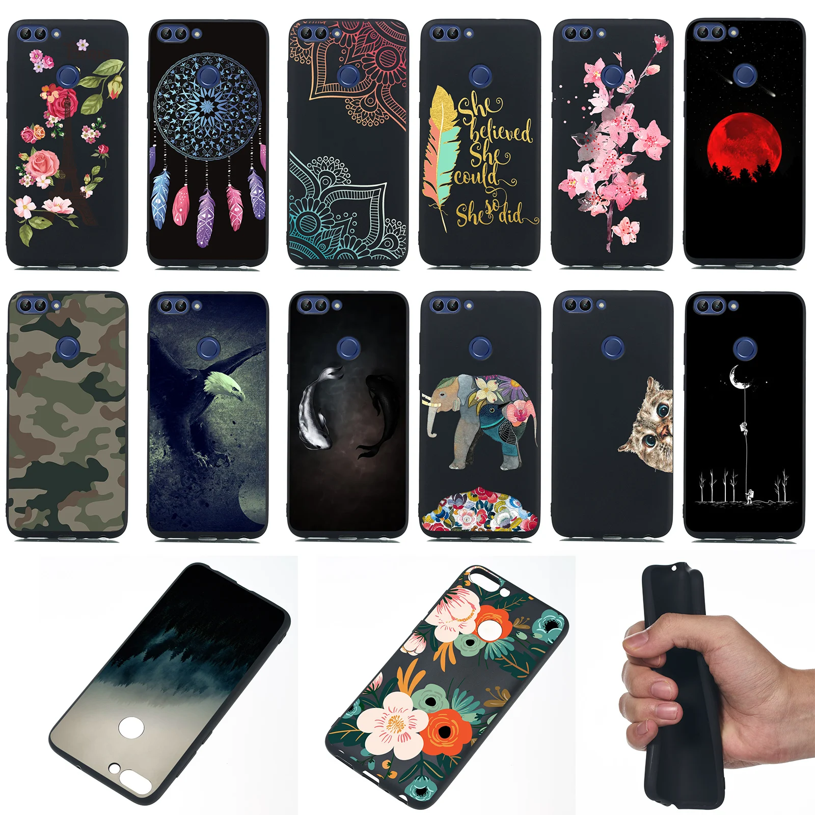 For Huawei Honor 6C Pro 7A 8A 9Lite 10 Enjoy 7S 7C 8E 8Plus Flower Eagle Paint Shockproof Silicone TPU Soft Shell Phone Case |