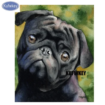 

5D Diy Diamond Painting dog Crystal Cross Stitch Full Needlework Home Decorative 3D Full Square Diamond Embroidery black pug pet