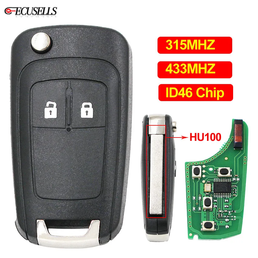 

2 Button Remote Car Key 315Mhz 433Mhz ID46 Chip HU100 for Opel Vauxhall Adam Astra J Cascade Corsa E Insignia Karl Mokka Zafira
