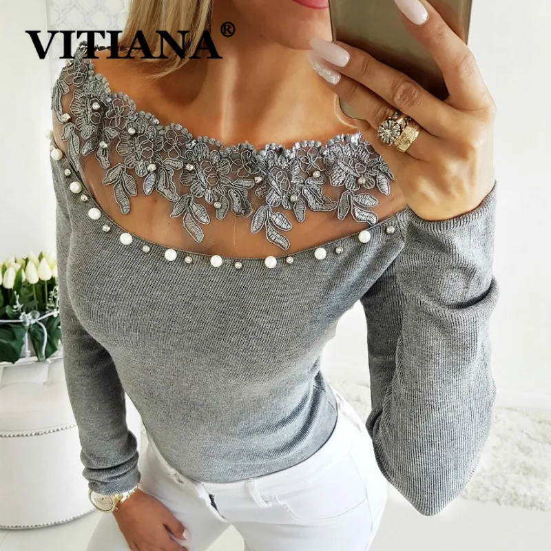VITIANA женские футболки с длинным рукавом осень 2019 повседневные трикотажные