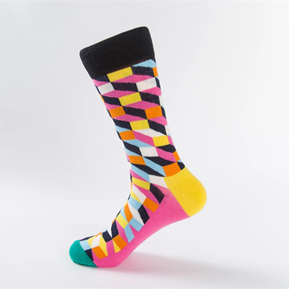 6 цветов Новые Для Мужчин's Повседневное чесаный хлопковые носки забавные Happy socks разноцветные сетка алмаз новинка экипажа носки Англия