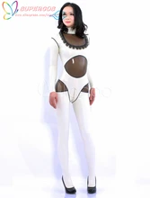 High Quality Halloween Carnival Party White Long Sleeves Latex Catsuit Zentai Suit
