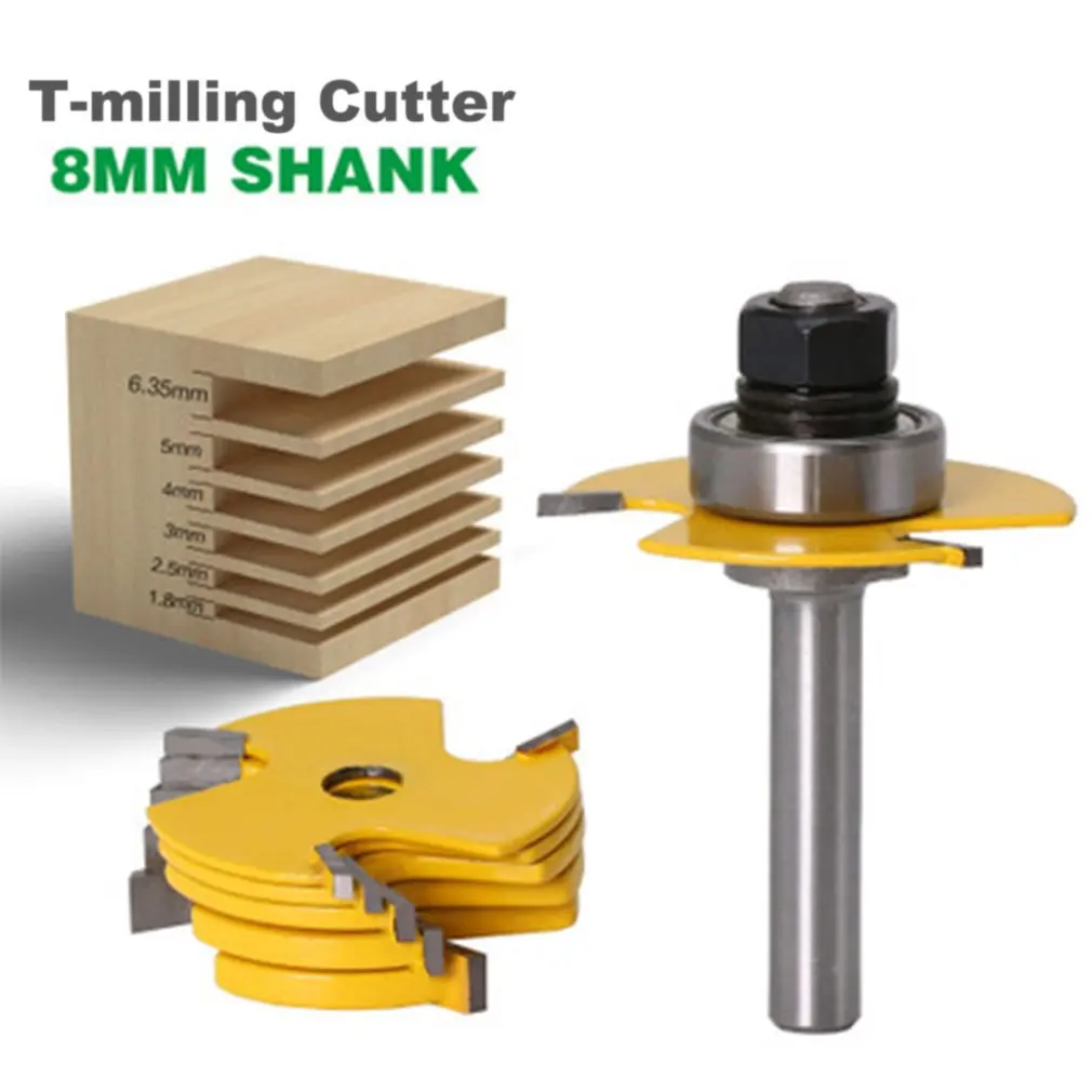 

2PCS 8mm Shank Milling Cutter Router Bit Set high quality Tongue & Groove Joint Assembly Woodworking T-Milling Cutter Tool