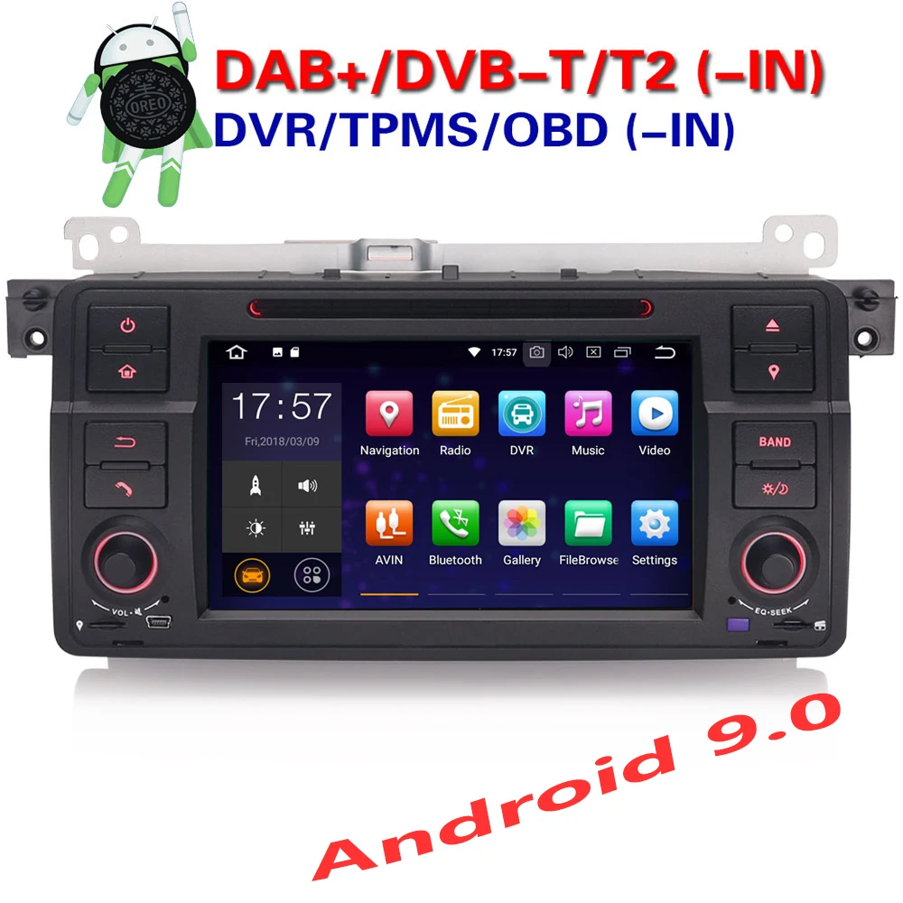 Erisin ES4862B 7 &quotAndroid 9 0 четырехъядерный 2G RAM PX30 автомобильный DVD GPS навигация DAB + DVR OBD