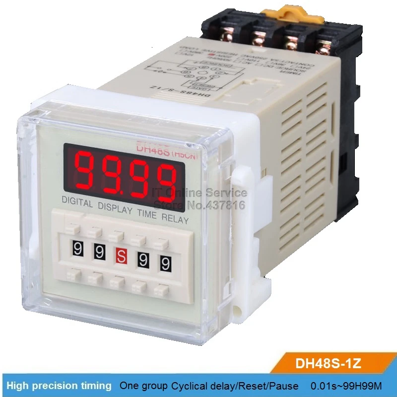 DH48S 1Z 220V/12V/24V LED Digital display Time relay One group delay Reset/Pause function Time
