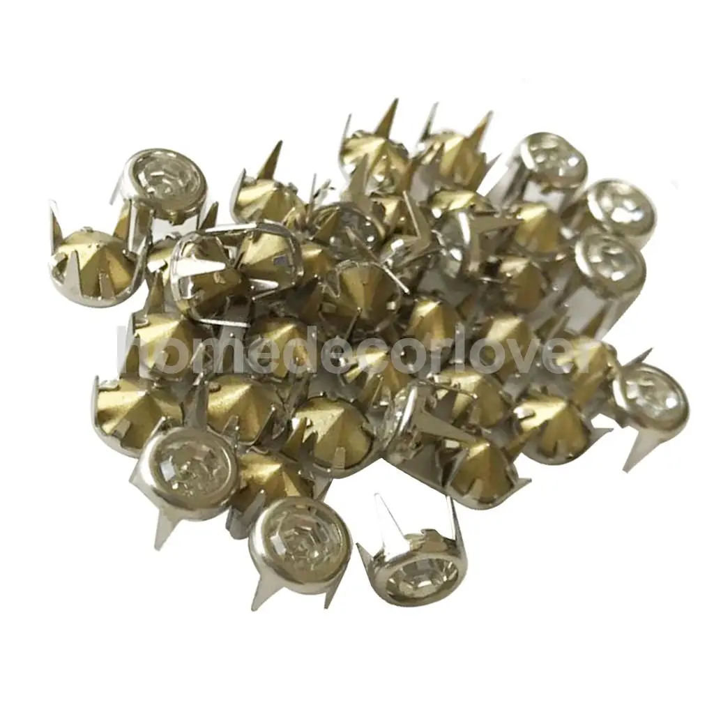 50Pcs Clawed Rhinestone Studs Punk Spikes Studs Flat  Cone Decorative Rivets DIY Set For Clothes Clothing Bag Shoes Leather