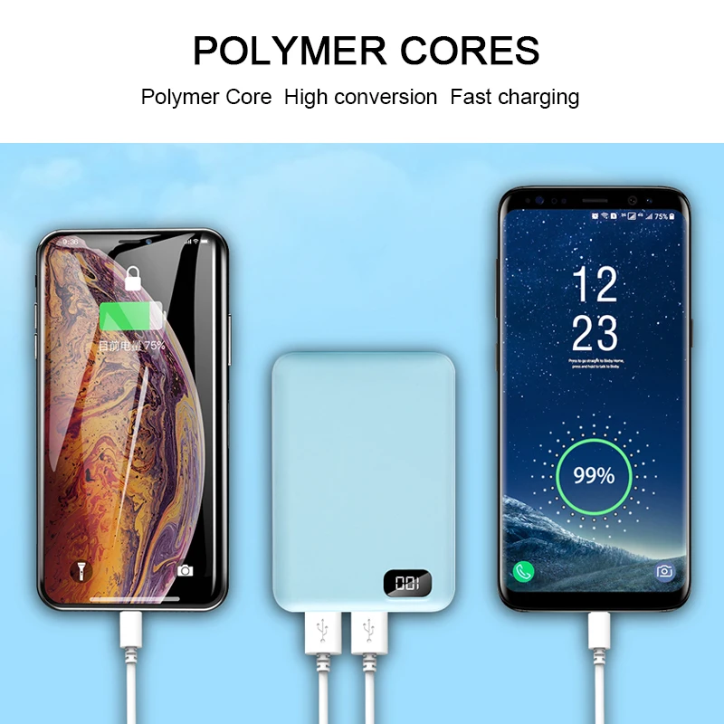 Для xiaomi power bank портативное зарядное устройство 2 usb type C Mini power Bank 10000 mAh power bank для iPhone Внешняя батарея Poverbank