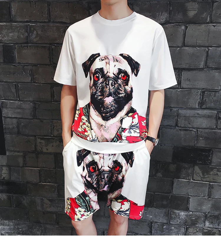 2018 Лето Новый щенок 3D шорты с принтом футболка с короткими рукавами комплект мужской прилив большой код из двух частей комплект