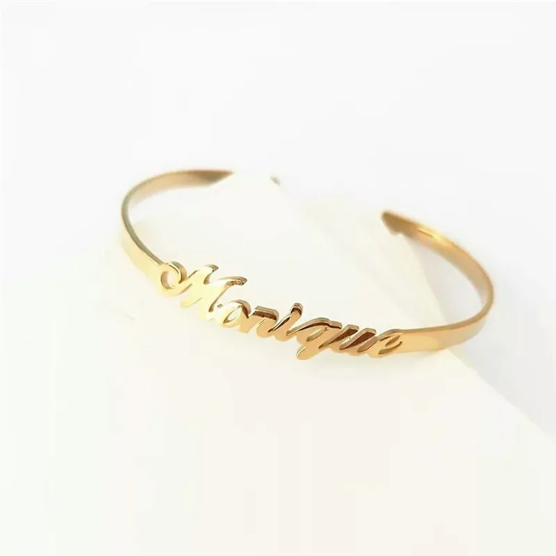 

Gold Silver Custom Name Bracelet Bangle for Women Girl Adjustable Length Open End Bracelets Bangles Mother's Day Jewelry Gift