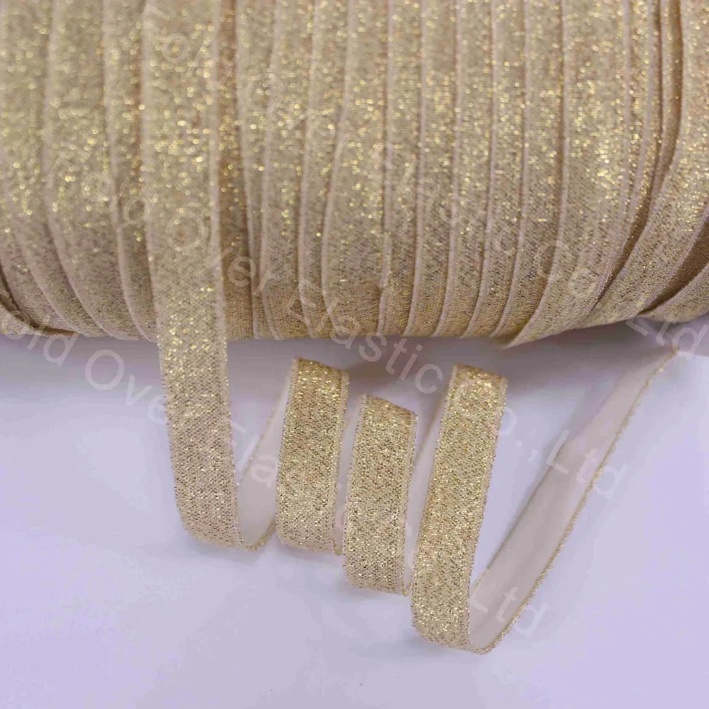 

3/8" gold glitter fold over elastic thread foe elastic for hair tie, 100yards/roll