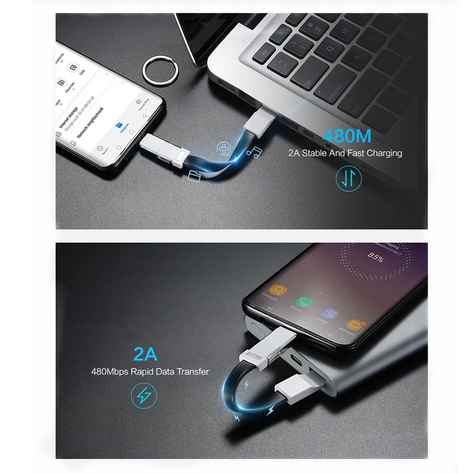 3 в 1 USB кабель Micro usb type C кабель для освещения кабель для iPhone samsung 2A мини брелок зарядное устройство зарядный кабель адаптер