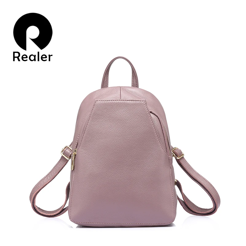 

REALER women backpack female genuine leather backpacks for girls teenagers schoolbag small backpack ladies shoulder bag mochila