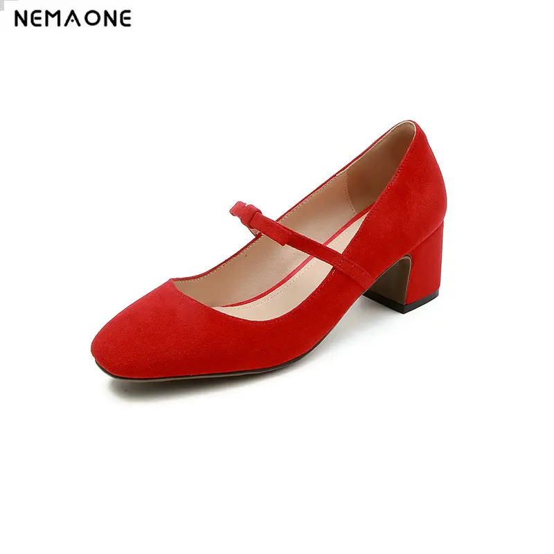 

NEMAONE plus size 34-43 Women Shoes Mary Jane Ladies High Heels Party Wedding Shoes Thick Heel Pumps Lady Footwear Casual Shoes