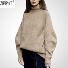 Высокое качество, Осень-зима, женский свитер, однотонный, свободный, водолазка, пуловер, женский, длинный рукав, Повседневный свитер, C2538