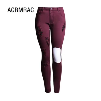 

Women pants Slim Spring and autumn casual pants High waist Hole elastic force Skinny Pencil pants Woman AM043