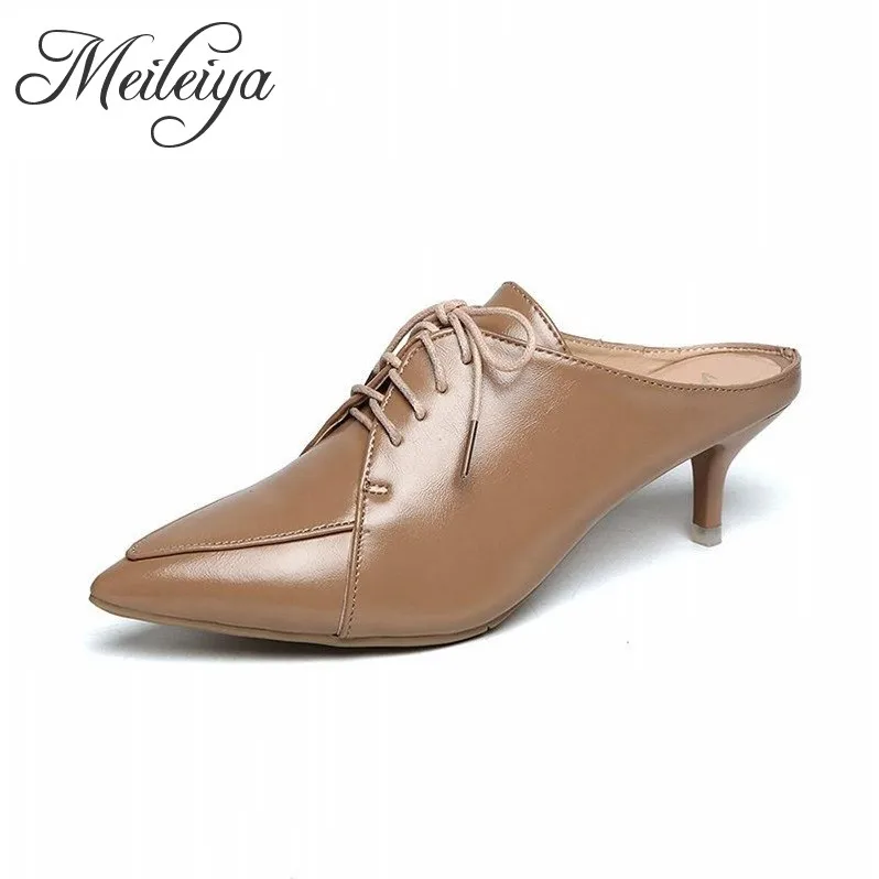 

Female Pumps Sexy Stiletto High Thin Heel Lace-up Slippers Office Lady OL Fashion Patent Leather Dress Mules Shoes Frauen Schuhe
