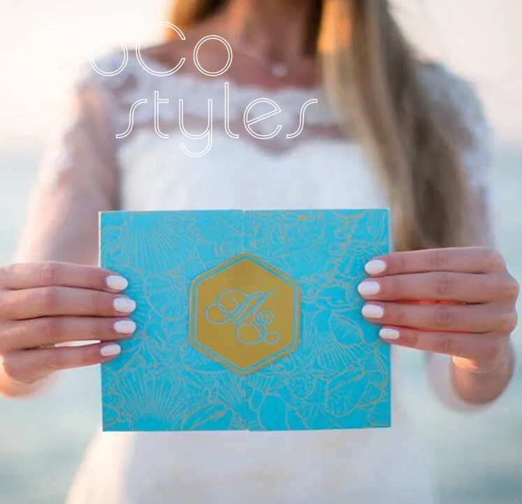  Cocostyles bespoke romantic foiling printing sea style design invitation card with match envelope f - 32890109467