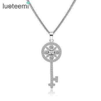 

LUOTEEMI New Fashion Design Luxury Tiny Cubic Zircon Flower Round Square Stone Key Pendant Neckalce Wholesale Women Jewelry