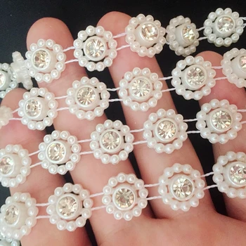 

Hot-10 yard flower resin crafts dress with diamond lace wedding decoration party diy strass bead buttons -D331*10
