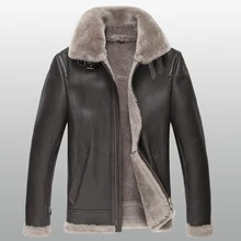 Мужская кожаная куртка из овчины, Мужская B-3 кожаная куртка-бомбер из натуральной кожи, мужская верхняя одежда TJ66