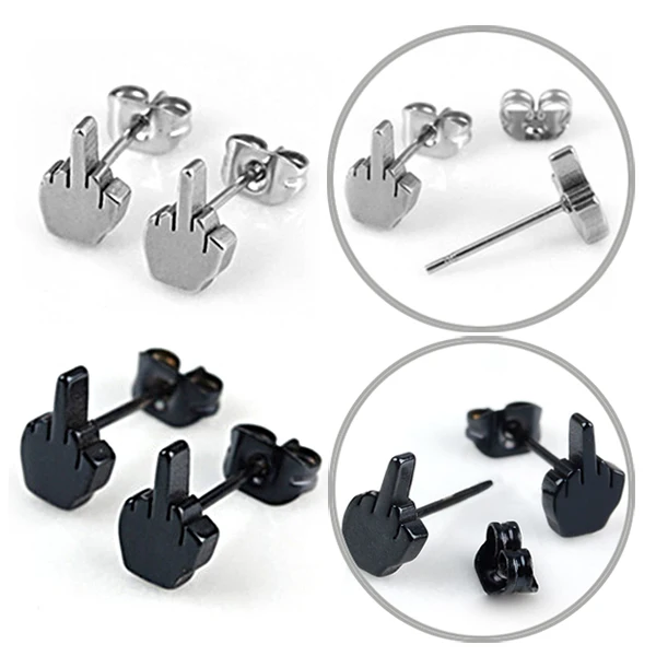 

Women Punk The Middle Finger Design Stud Earrings Medical Stainless Steel Fine Jewelry Gifts LL@17