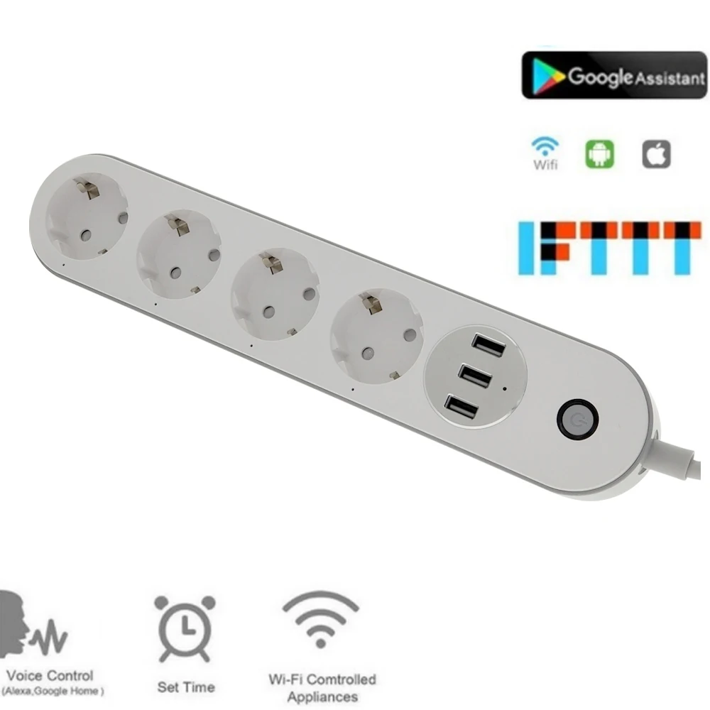 

WiFi Smart Power Strip Socket Voice Control Timer Switch Outlet with 4 AC EU Plug+3 USB Port 110V 220V for Alexa Google Home