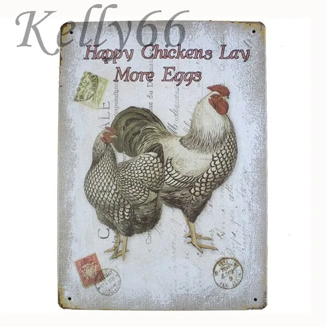 

[ Kelly66 ] Happy Chickens Lay More eggs Retro Metal Sign Tin Poster Home Decor Pub Store Wall Painting 20*30 CM Size y-1049