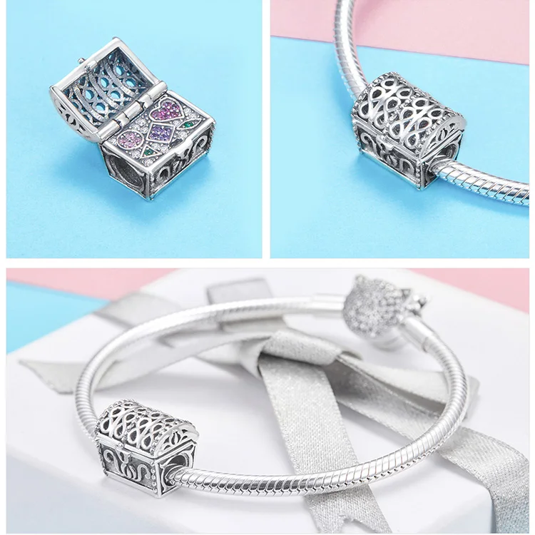 925 Silver fit Pandora Bracelet Pink Zircon Goat Deer Penguin Green Clover Tree Box Beads White&Blue CZ Heart Shell Anchor Charm