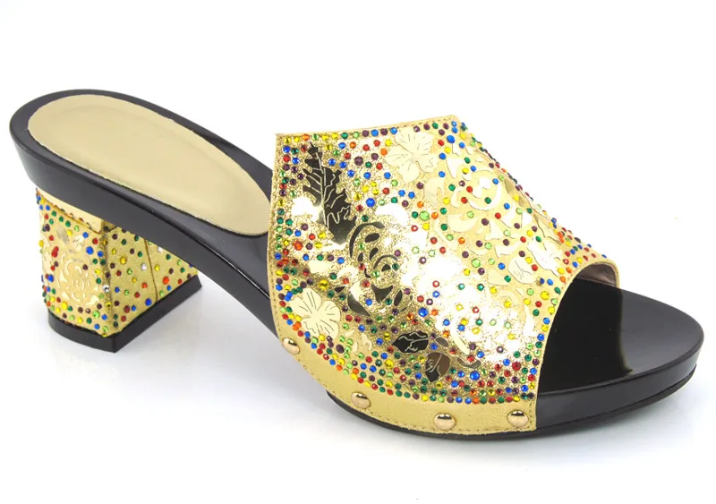

2016 New Italian Style Multicolour Rhinestone Pumps Shoes African Shoes Women For Party Free Shipping Gold Color